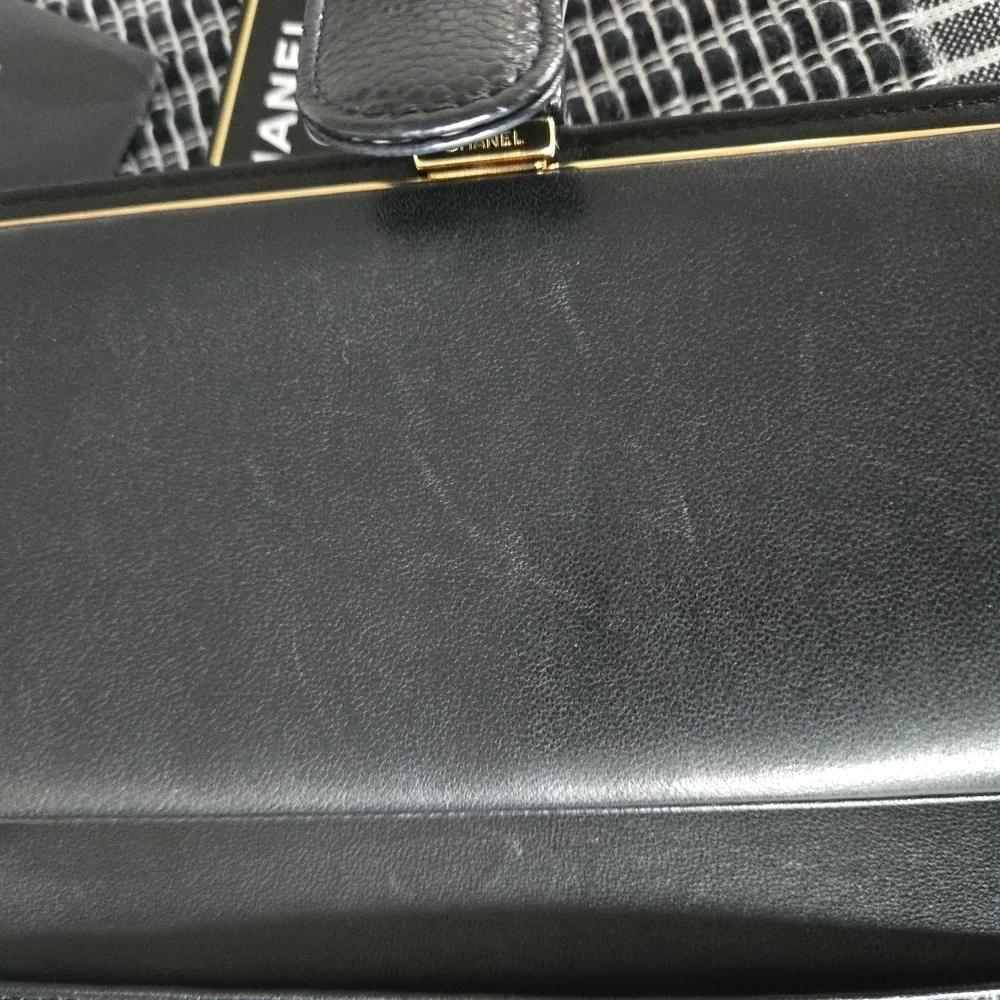 Chane CC Logol Black Leather Wallet